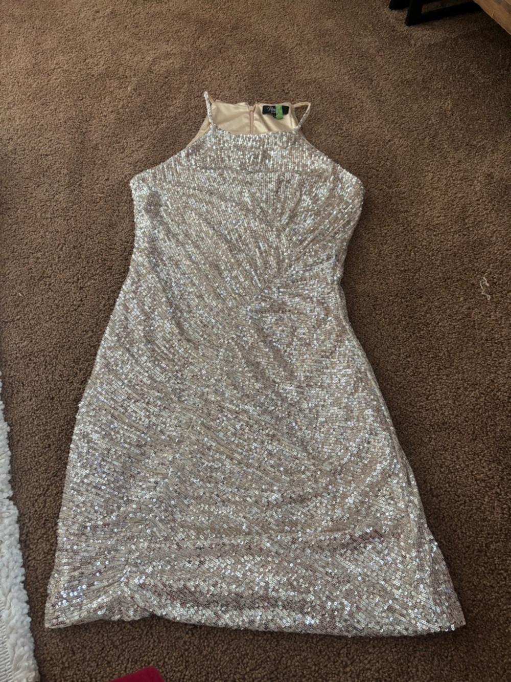 Sequined Halter Mini Dress in Champagne by B Darlin